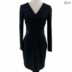 Banana Republic Black Long Sleeve Dress With Leather Details
